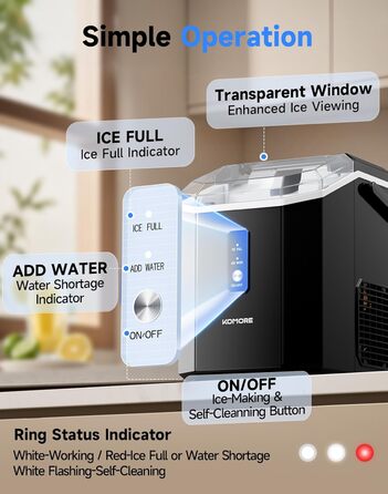 Машина для приготування морозива Komore, 15 кг/день, швидка (5 хв), портативна, з лопаткою та кошиком, самоочищення, для дому та офісу, чорна