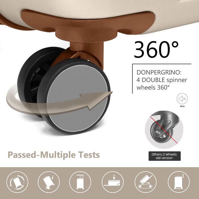 Набір валіз LARVENDER 6 шт. з твердим корпусом, легкий ABS, розширюваний, з TSA-замком, ручна поклажа, з сумкою та косметичкою, білий/коричневий