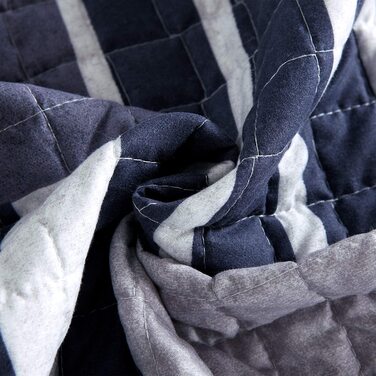 Покривало WOLTU покривало для ліжка 150x200 см, ковдра в стилі печворк, покривала з мікрофібри, покривало для односпального ліжка з підкладкою і стьобаною підкладкою ,(170x210 см, синій білий)