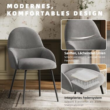 Набір обідніх стільців з підлокітниками - 6 шт. Ергономічні м'які стільці з металевим каркасом та льоновим покриттям, для кухні, вітальні, обідньої кімнати, бежеві