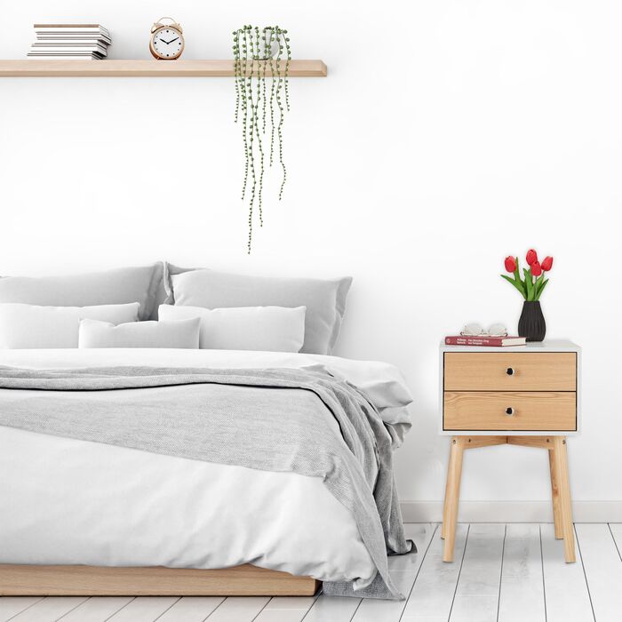 Нічний столик Relaxdays білий з 2 шухлядами