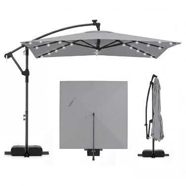 Садова парасоля від COSTWAY 250 см, квадратна з LED-підсвіткою, стійкою та ручним приводом, захист від UV, бежевий