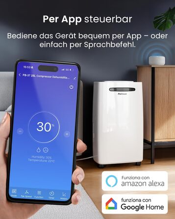 Про Breeze - Вологопоглинач повітря 25л/добу, 30 м², 4 режими, Wi-Fi, таймер, сушка білизни, захист від вологи та плісняви
