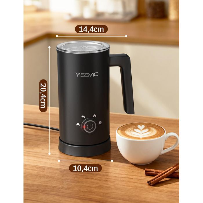 Електричний спінювач молока YISSVIC 4-в-1: автоматичний, 500W, антипригарне покриття, для капучіно, лате, макіато