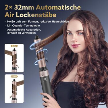 Фен для волосся Ion Hair Styler, 110 000 об/хв, високошвидкісний фен 20 м/с, фен 200 мільйонів іонів з повітряними плойками для сушіння та завивки Рожевий, 3 en 1 Webeauty