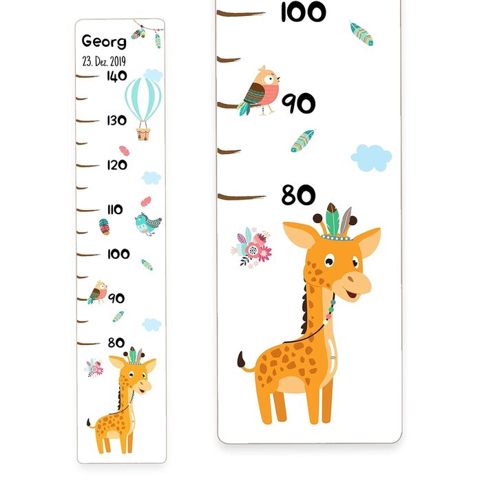 Вимірювальна палиця Holzura дитяча дерев'яна, вимірювальна палиця з іменем для дитячої кімнати, подарунок на день народження для хлопчика та дівчинки, дитяча вимірювальна палиця для вимірювання зросту (жираф, дерево з білим покриттям)