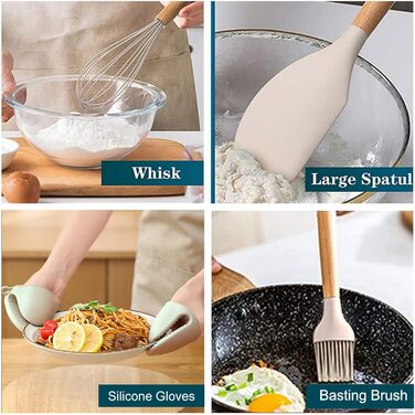 Набір кухонних аксесуарів з силікону, 28 предметів. Набір кухонних помічників, лопатки з підставкою для посуду з антипригарним покриттям, стійкий до високих температур, хакі