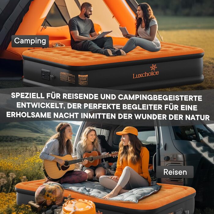 Надувне ліжко Luxchoice з електричним насосом для 2 осіб (205x155x38 см) - Dark Orange