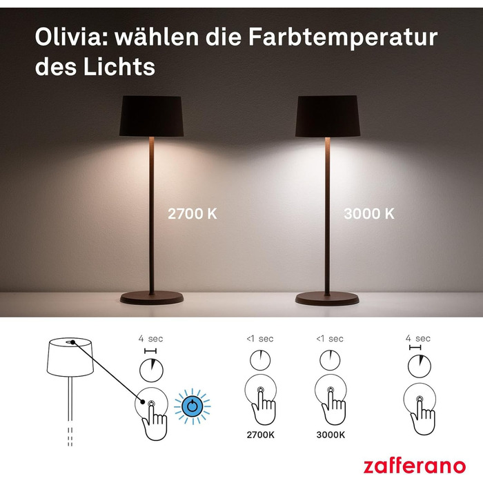 Zafferano Olivia Pro: портативна лампа з регулюванням яскравості, золото, 35 см