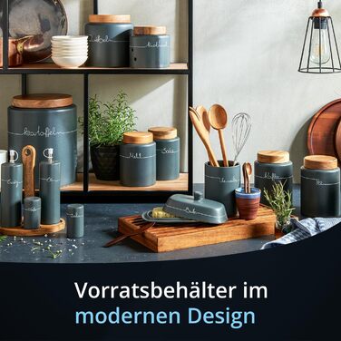 Набір для зберігання картоплі, цибулі та часнику KHG, 3 шт., кераміка, бамбукові кришки, сірий антрацит, об'єм 3 л та 1,5 л