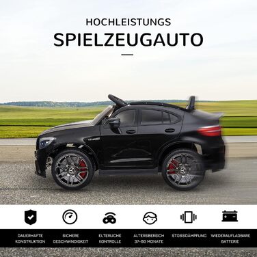Дитячий електромобіль Mercedes-Benz AMG GLC63S Coupe 12V з пультом, ременем безпеки, 2x35Вт моторами, ліцензія, чорний