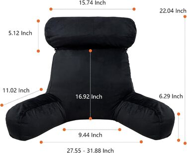 Велике подушечне крісло-гніздочко з валиками для шиї, чорне - для читання, перегляду телевізора, ігор та відпочинку в ліжку або на дивані