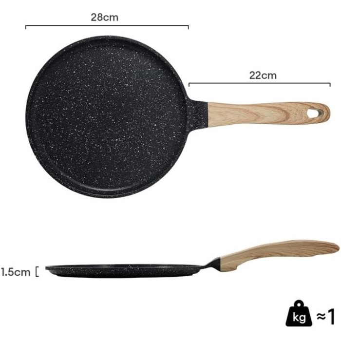 Сковорода для крепів JEETEE з антипригарним покриттям з граніту, 28 см, ручка з бакеліту, сумісна з усіма плитами, PFOA Free