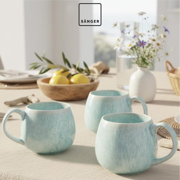 Набір чашок SÄNGER Paros, 4 шт., 300 мл, кераміка ручної роботи, для кави та чаю, набір для 4 осіб, кремовий колір з пісочною текстурою, PREMIUM COLLECTION, миється в посудомийній машині