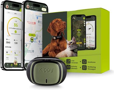Нашийник для собак і кішок KIPPY-EVO для відстеження стану здоров'я і активності собак з функцією миттєвого оповіщення-GPS для домашніх тварин з функцією віртуального визначення кордонів-Зелений