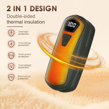 Електричні грілки для рук 2 шт. з акумулятором 6000mAh, 5 режимів нагріву, USB, для кемпінгу та відпочинку на природі, подарунок для жінок та чоловіків (зелені)