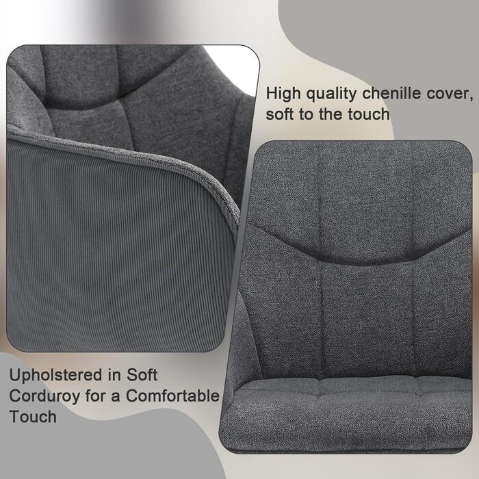 Набір обідніх стільців WOLTU 2 шт., поворотні, для кухні, вітальні, їдальні, з м'якими сидіннями та підлокітниками, метал, жаккард, темно-сірий