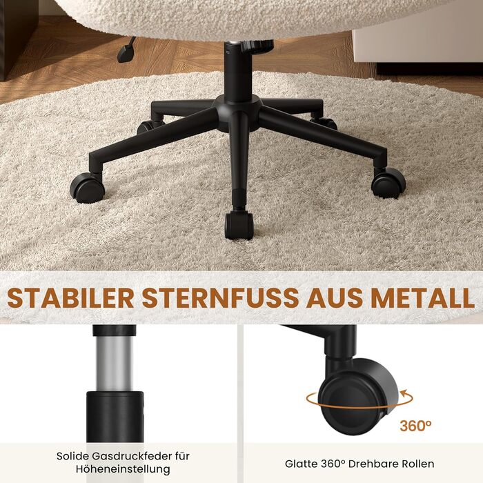 Офісне крісло Yaheetech з роликами, регульоване по висоті, з широким сидінням та середньою спинкою, для офісу та спальні, з колесами (слонова кістка)