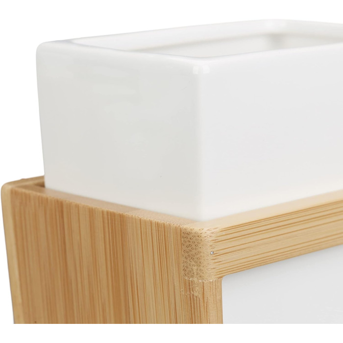 Набір для ванної кімнати Relaxdays: 4 предмети (кераміка, бамбук), дозатор мила, стакан для зубної щітки, натуральний колір, 10 x 14 x 20 см