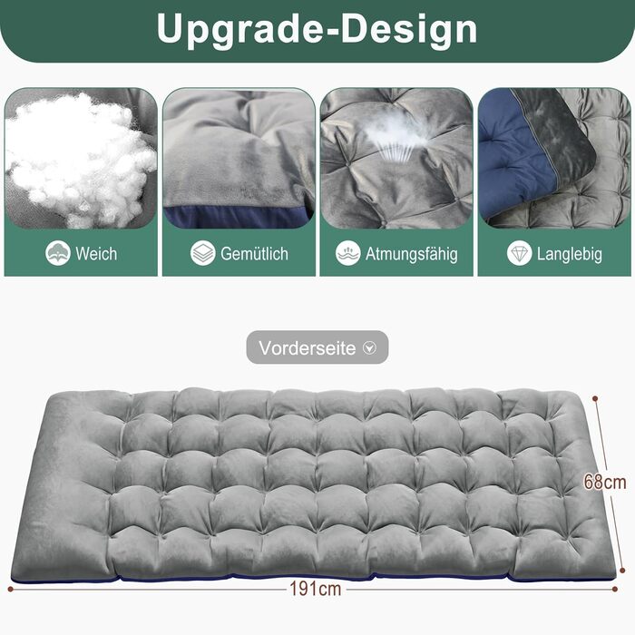 Розкладне кемпінгове ліжко з матрацом та кишенями, сталева рама, навантаження до 200 кг, 190x71x36 см, сіро-сланцевий колір — для кемпінгу, саду та офісу
