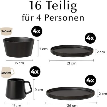 Набір посуду Miamio для 8 осіб (24 елементи) з каменю, сучасний сервіз, підходить для миття в посудомийній машині та використання в мікрохвильовій печі, білий колір