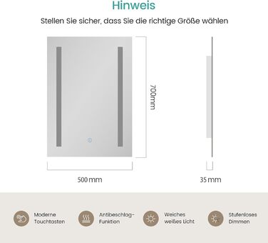 Дзеркало для ванної кімнати EMKE з підсвічуванням 60x80 см, 2 кольори світла, антизапарник, IP44, LED, сенсорний вимикач