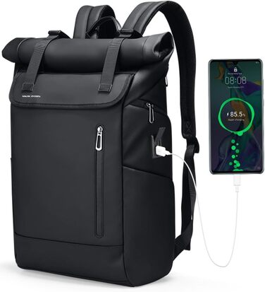 Рюкзак Rolltop чоловічий, водонепроникний, 20L-29L, для ноутбука 17.3', з USB, чорний, для жінок і чоловіків