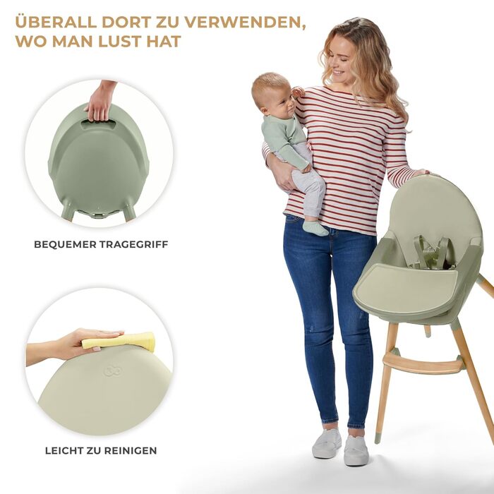 Дитячий стільчик Kinderkraft FINI2 2 в 1: безпечний, зручний, з дерев'яними ніжками та подвійним підносом (від 6 місяців до 5 років)