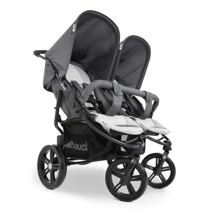 Візок для близнюків Hauck Roadster Duo SLX Grey/Silver: прогулянка від народження до 15 кг, функція лежання, великий кошик, компактний у складеному стані