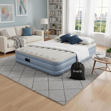 Надувний матрац Avenli для 2 осіб 203x152x33 см з вбудованим насосом - самонадувний, флоксовий, для кемпінгу та дому
