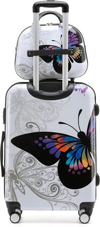 Набір дорожніх валіз BEIBYE Butterfly 2060 з TSA-замком, 4 предмети: жорстка оболонка, включаючи ручну поклажу та косметичку (розмір S, Beautycase)