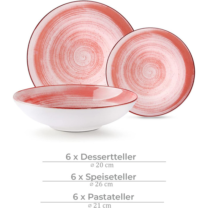 Набір посуду Konsimo Combi на 6 персон LINARI Modern Plate Set 18 предметів Столовий набір - Сервіз та набори посуду - Комбо-сервіз на 6 персон - Сімейний сервіс - Барвистий посуд (кораловий, 36 предметів)
