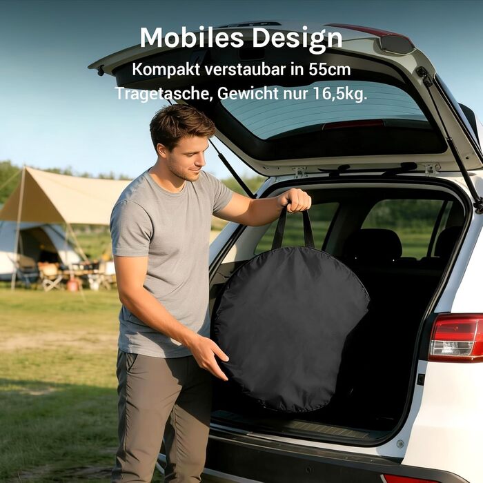 Складаний душовий та роздягальний намет WolfWise для кемпінгу та пляжу, водонепроникний з UV-захистом, 190x100 см, чорний