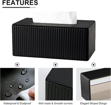 Стильна коробочка для серветок KingFOM з PU шкіри, чорного кольору, прямокутної форми - для вітальні, ванної кімнати та офісу