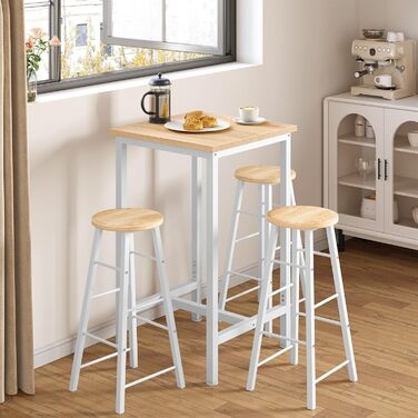 WOLTU Невеликий барний столик 60 x 100 x 60 см, кутовий, метало-дерев'яний, для кухні, бару, вітальні, білий+світлий дуб, BT34hei, без стільців