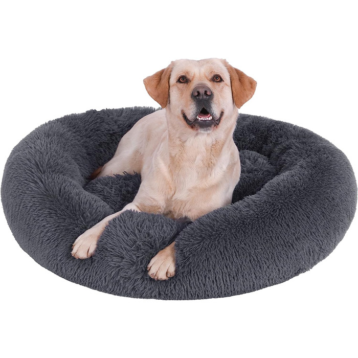 М'ЯКЕ ліжко для собак SLPRO кругла подушка для собак кошик для собак Диван для собак ліжко для кішок Пончик можна прати (діаметр 70 см, Зовнішній діаметр (L), темно-сірий) Ø 70 см, Зовнішній діаметр (L), темно-сірий