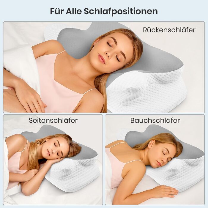 Подушка для шиї Donama з піною з пам'яті, подушка для сну на бік, спину та живіт (світло-сіра, 62 x 37 x 12 см)