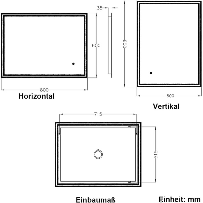 Дзеркало для ванної кімнати Badspiegel 50x70см з годинником та підсвічуванням 3 кольори, сенсорний вимикач, прямокутне, для ванної/вітальні (100x60x3.5см)