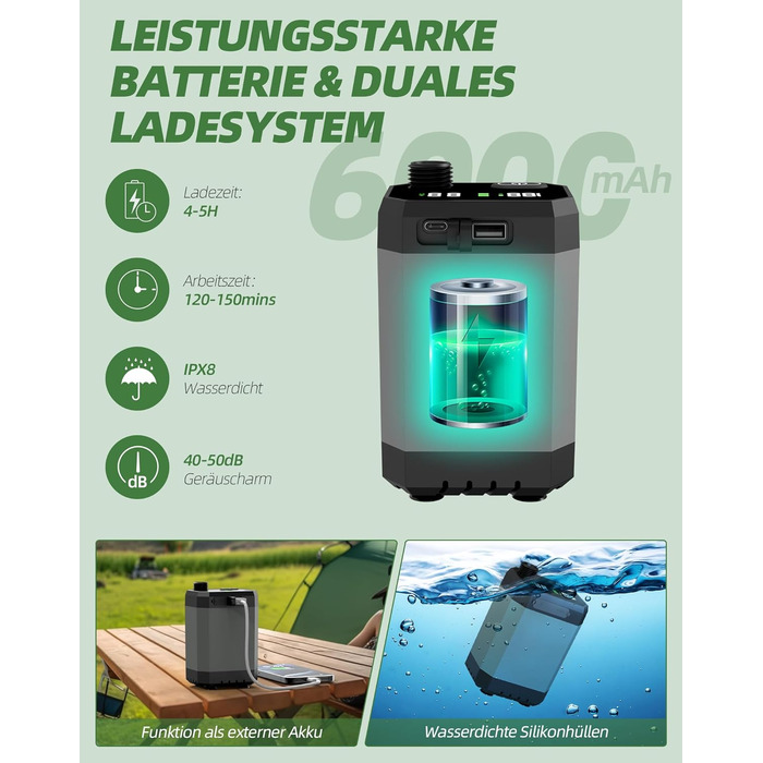 Портативна душова кабіна INSSISAIN для кемпінгу з акумулятором 6000mAh, регульований душ, 2м шланг, 2 кріплення, для подорожей, саду, миття авто, індикатор температури