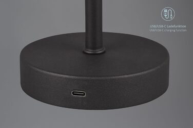 Освітлення LED настільна лампа Julien, заряджається через USB-C, сенсорний затемнений, Ø12см, H30см, чорний матовий