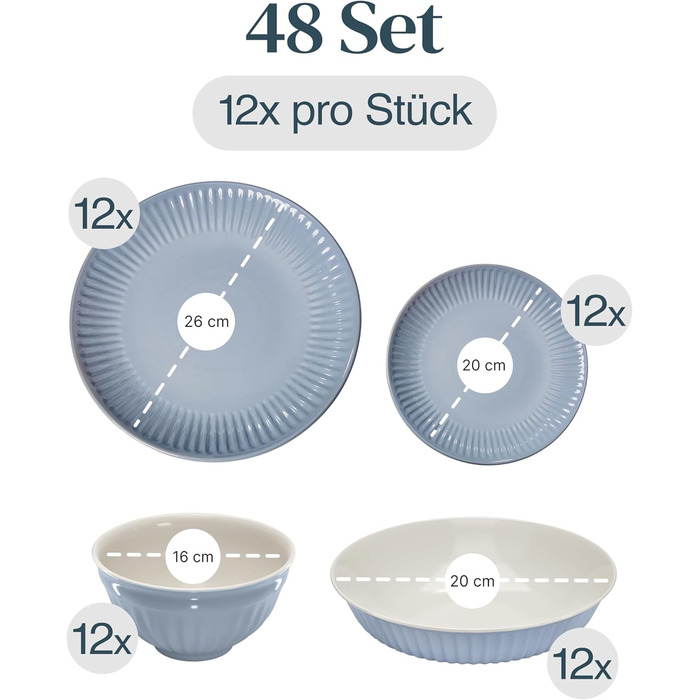Набір посуду Steingut Hygge 24 шт. для 6 осіб: тарілки, миски, сервіз Pure Living (сіро-блакитний)