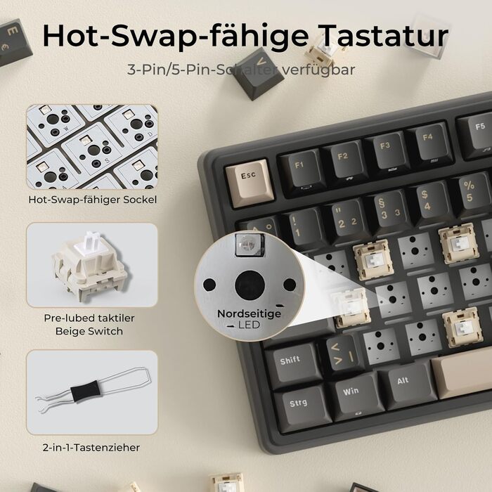 Механічна клавіатура Royal Kludge R98 Pro: 96% layout, RGB, NumPad, PBT, Hot-Swap, Creamy Switches, Grey