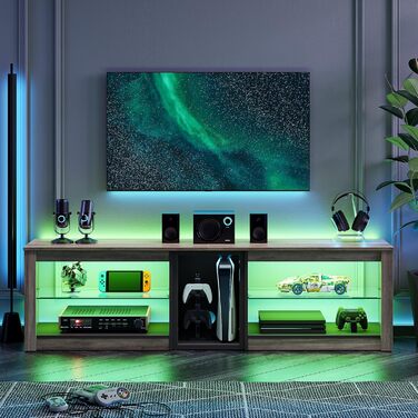 ТВ-тумба Bestier для телевізорів до 65 дюймів, 160x35x52 см з RGB-підсвічуванням та органайзером для кабелів, сірий колір