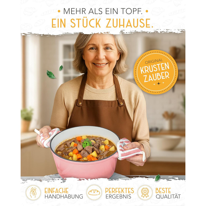 Форма для випікання хліба з чавуну з кришкою Krustenzauber - 28 см, рожева, 4.7л