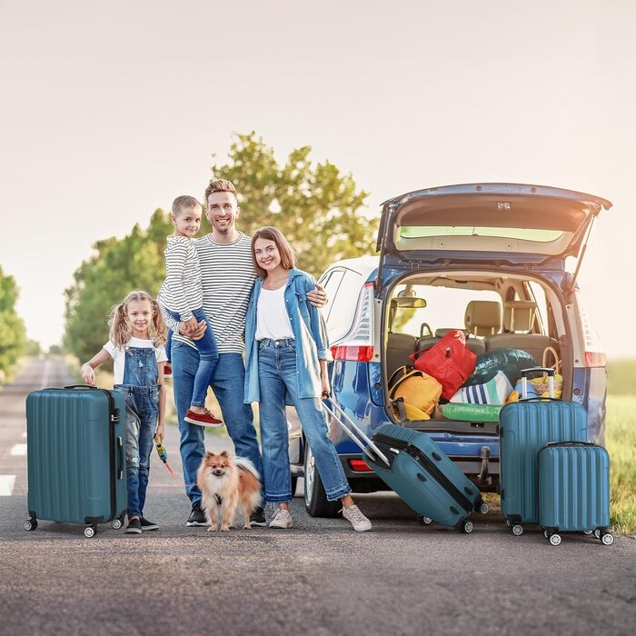 Набір валіз LALAHO 3/4/5 шт. з косметичками, жорсткі валізи з ABS, набір для подорожей, ручна поклажа (Морська синя – 4)