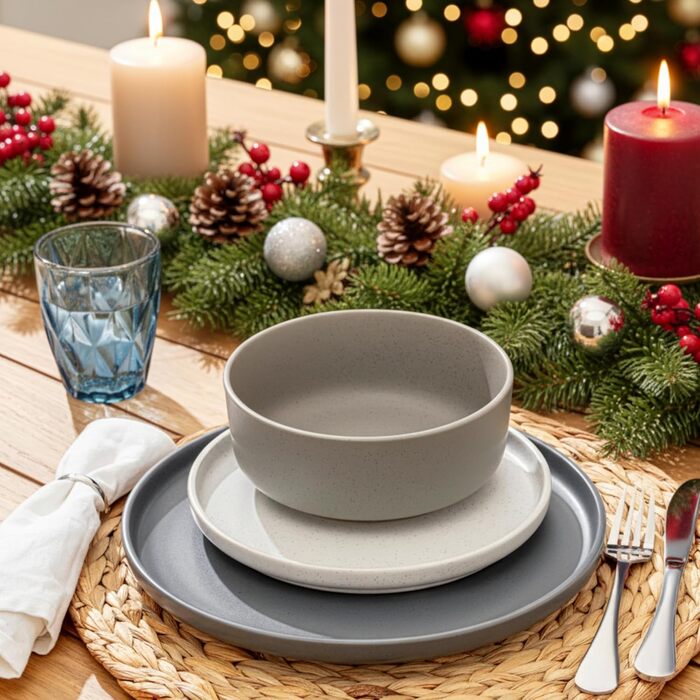 Набір посуду SÄNGER Leeds (12 предметів): 4 тарілки для їжі, 4 десертні тарілки, 4 миски. Tafelservice кольоровий, стійкий до подряпин. VALUE COLLECTION.