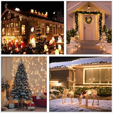 Світлодіодні ліхтарі Globalink на батарейках, 300 світлодіодів, 40 м, теплі білі вуличні Різдвяні ліхтарі-з 8 режимами та таймером, Водонепроникний IP44 для зовнішніх та внутрішніх різдвяних кімнат, вікон, сходів, перил, саду (25 м, 1000 світлодіодів)