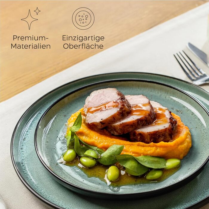 Набір посуду Twinzee Steingut 24 частини для 6 осіб: тарілки та миски, сервіз з каменю, колекція Riviera Sage