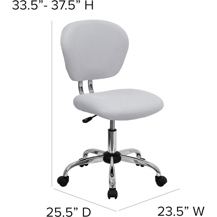 Офісне крісло Flash Furniture H-2376-F-WHT-GG, середня спинка, біла сітка, хромована основа, без підлокітників