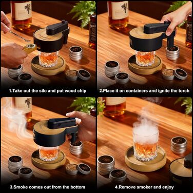 Набір для копчення віскі: 6 видів тирси, 2 склянки, 2 форми для льоду, для коктейлів, подарунок для чоловіків, батька, чоловіка (без бутану), дерев'яний